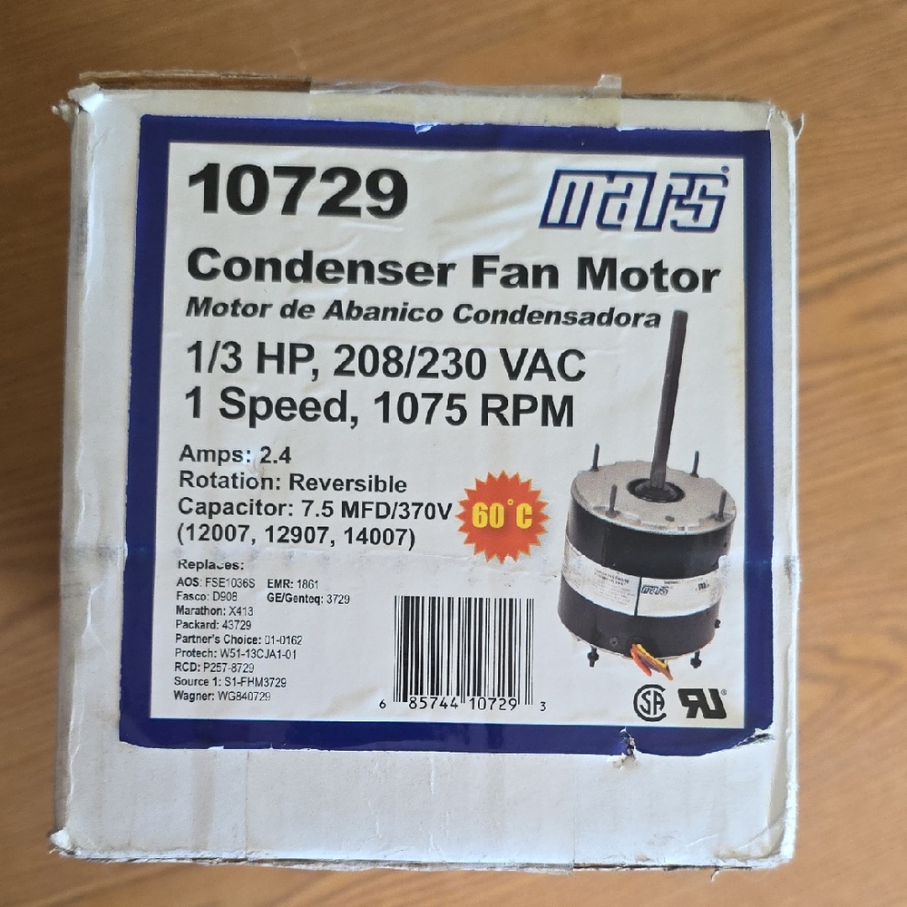 Mars 10729 Condenser Fan Motor - White/Blue Box